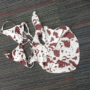 Shein Brown Cow Print bikini Top With Cover Up Skirt Small New